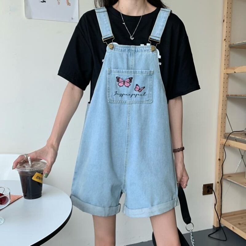 スプリングButterflyデザイン 刺繍オーバーオール レディースルーズ薄手ショーツ 春物 ブルマー YY-ファッション38313499461