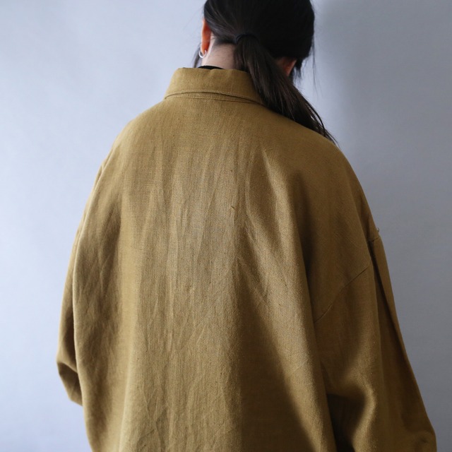 "刺繍" good design double button over silhouette linen shirt