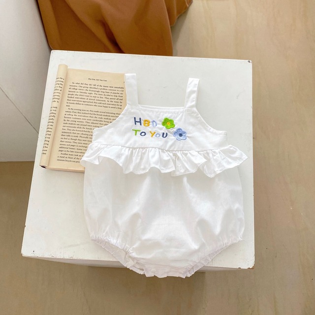 【BABY】バースデー刺繍フリルキャミソールロンパース - 14