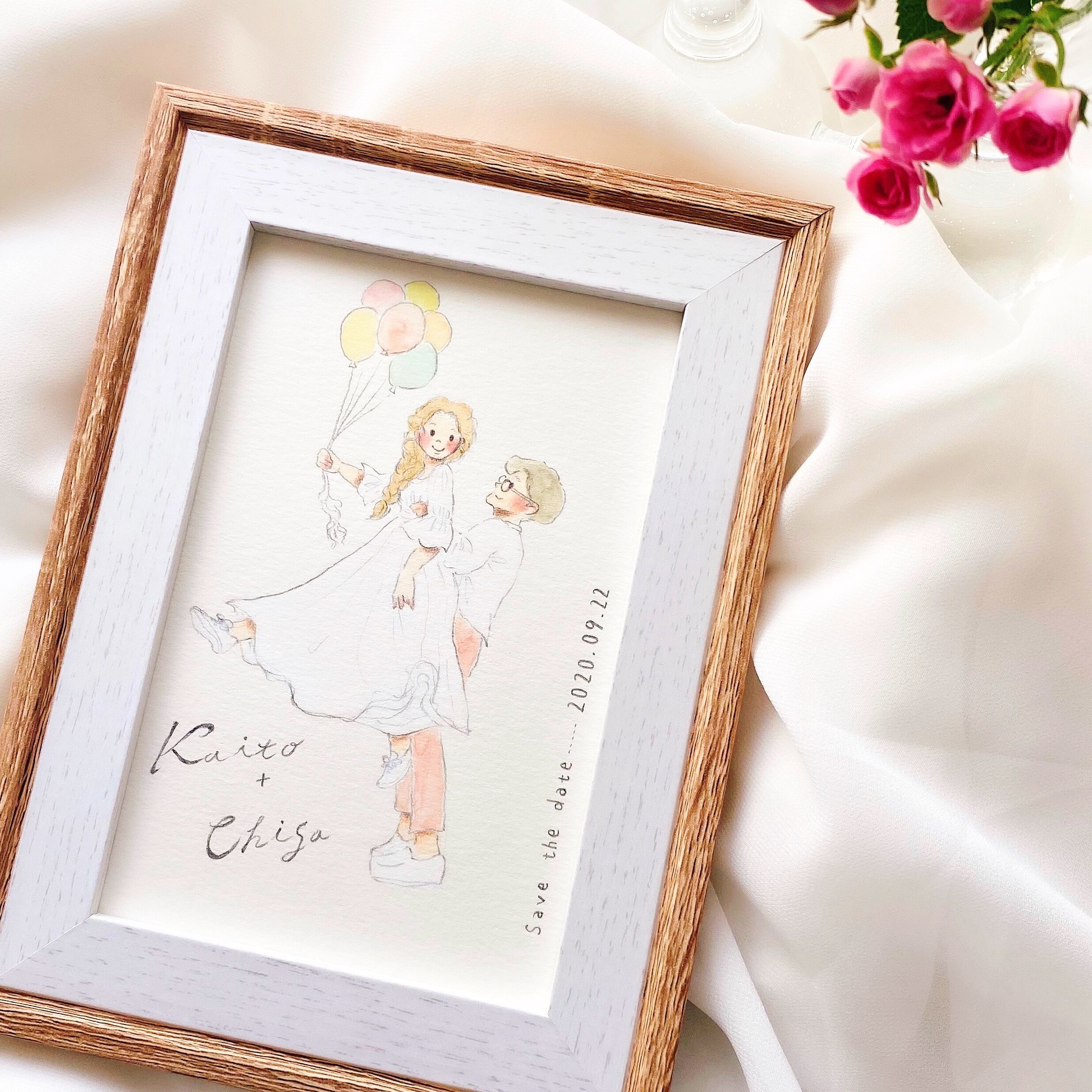 優しい 水彩イラスト 似顔絵ウェルカムボード 『YURU YURU WEDDING