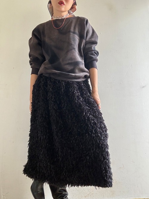 1980s Vintage Elastic Shaggy Fabric Skirt