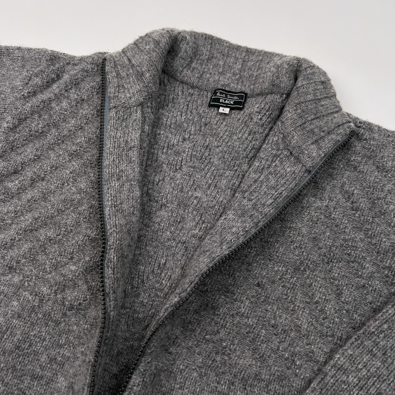 Paul Smith ポールスミス BLACK ハイネック ジップアップ ウールニット ジャケット サイズ L /グレー/メンズ