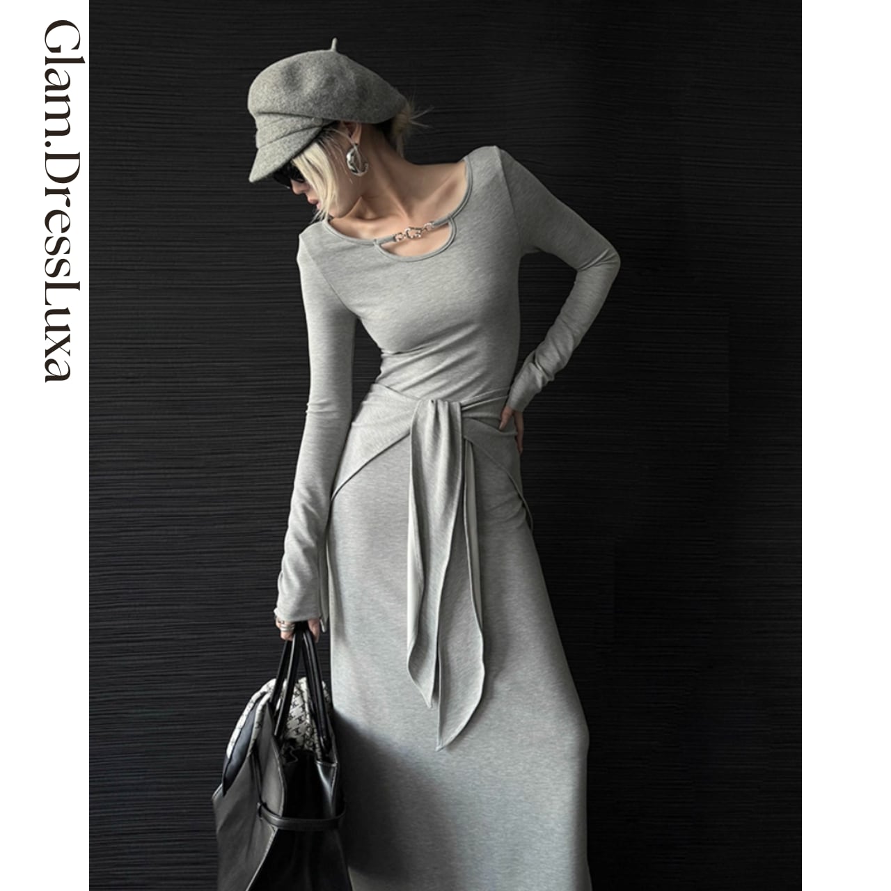 Minimal Draped Knit ワンピース/2color_W987