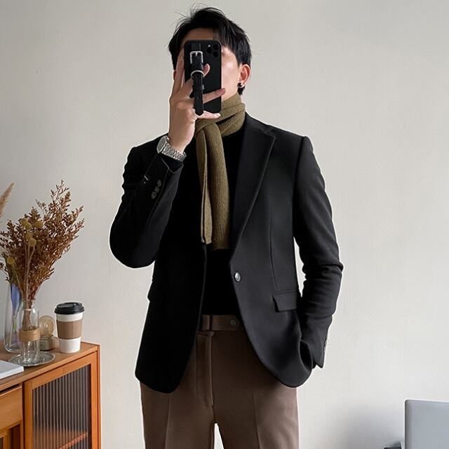 【予約販売】ジャケット 無地 メンズ ブラウン ブラック 裏地 ドレスアップ タイト シック こなれ感 お洒落 韓国 トレンド 秋 冬 S/M/L/XL