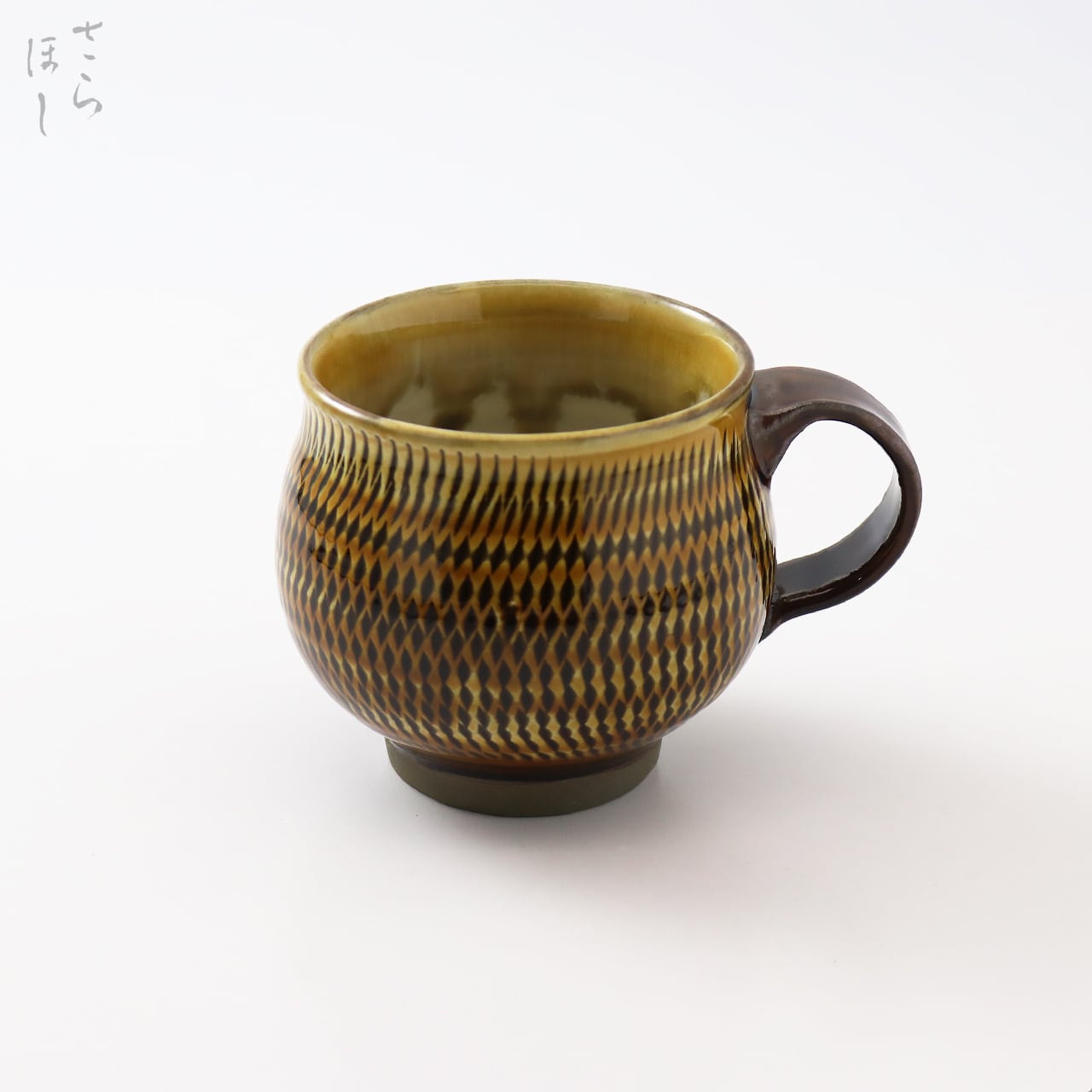 小鹿田焼 小袋窯 コーヒーカップ 飛びかんな 茶 口径約8cm 陶器 和食器 民藝