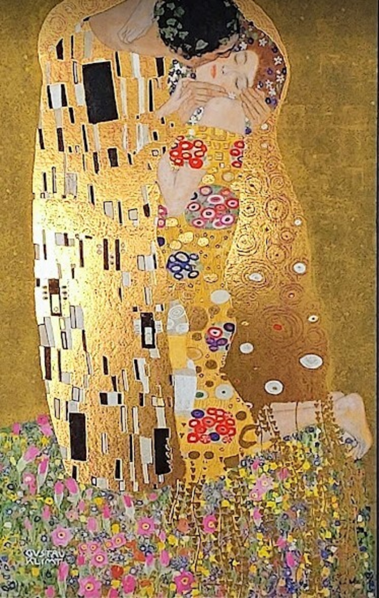 グスタフ クリムト 接吻 絵画 づら 金色フレーム 縦70.横62センチ