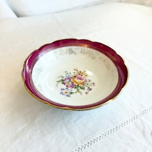 フランスヴィンテージ  金彩 ミニボウル | 華やかなボルドーカラー Limoges リモージュ 花束 | 1950-60年代