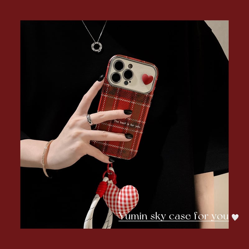 高品質，人気 チェック柄レッドマッシュルーム＆スター iPhoneケース