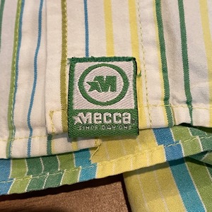 【MECCA】 ゆるだぼ XL マルチストライプシャツ 長袖シャツ 刺繍ロゴ hiphop b系 90s アメリカ古着