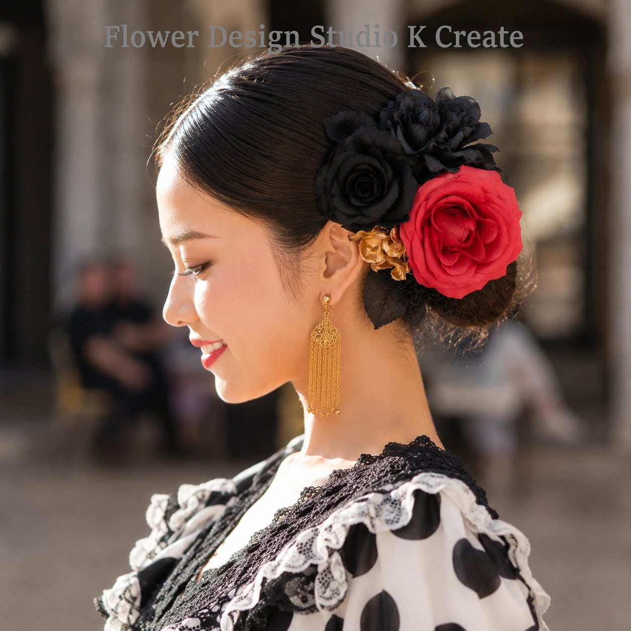 赤い薔薇と黒薔薇のブーケ風フローレス|ソレア・ティエント・舞台・成人式・和装洋装対応