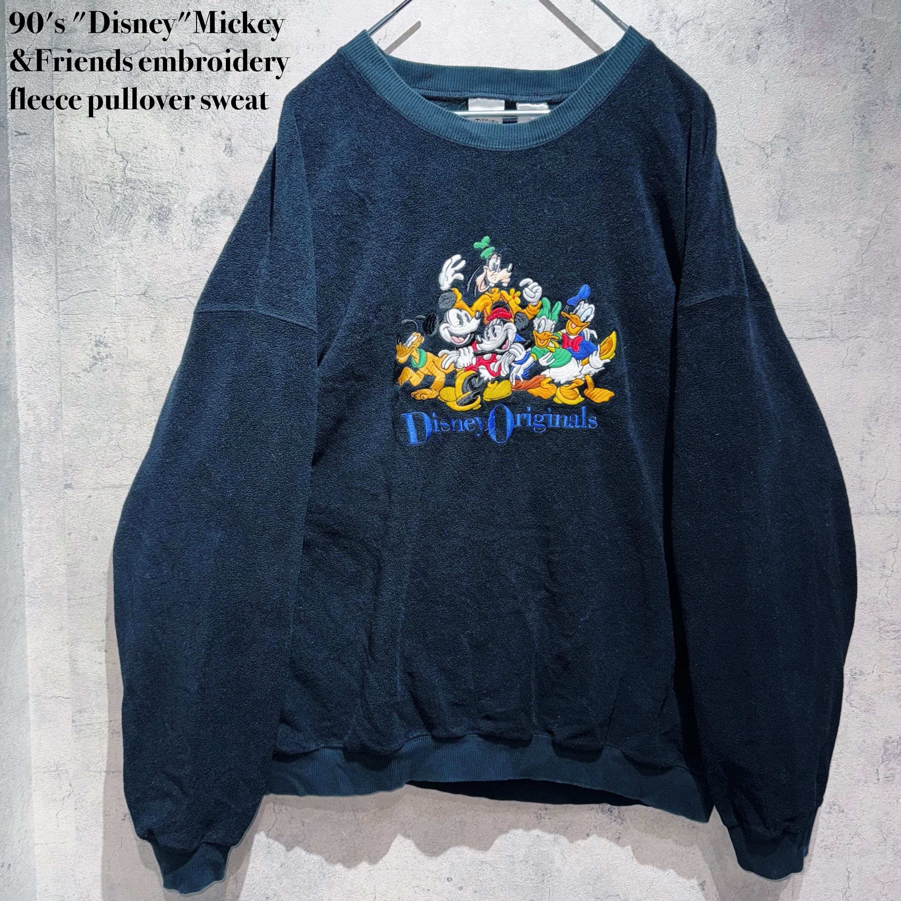 90's "Disney"Mickey&Friends embroidery fleece pullover sweat