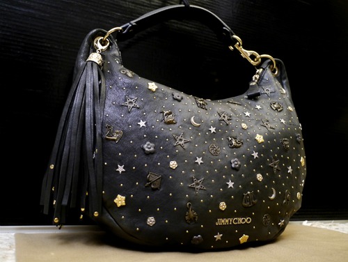 美品★JIMMY CHOO ジミーチュウ Zodiac ゾディアック 星座 スタッズ フリンジチャーム レザー トート バッグ 黒★ 星座スタッズが個性的♪