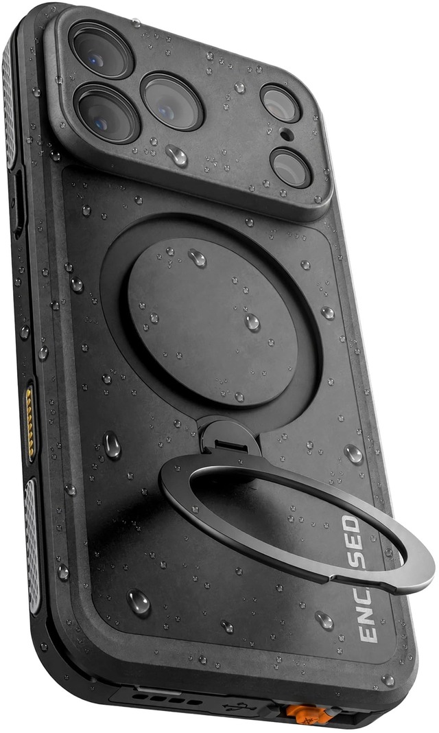 ENCASED iPhone 18 Pro Max対応 IP68防水ケース MagSafe対応 15FT耐衝撃 360度回転スタンド