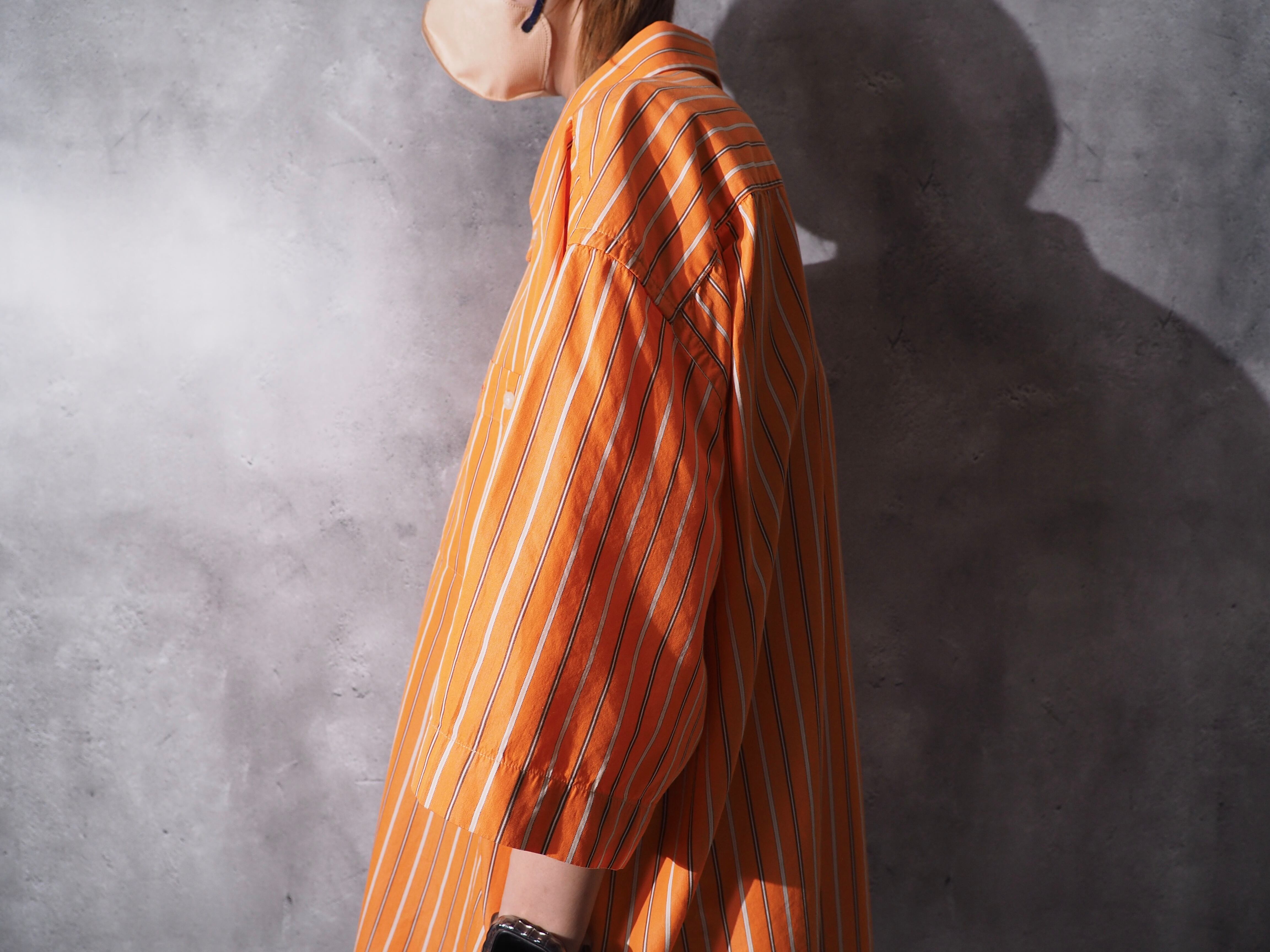 Paul Smith carrot orange color loose silhouette stripe button down shirt