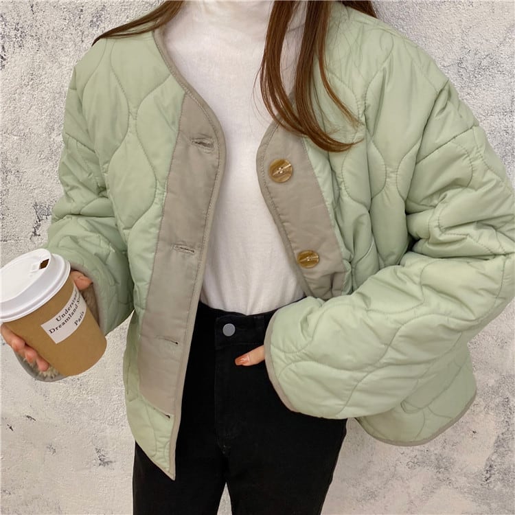 通勤する 新品 ラウンドネック 単体ボタン 子羊の毛 綿服 両面の着用 厚い 暖かい レトロ 気質