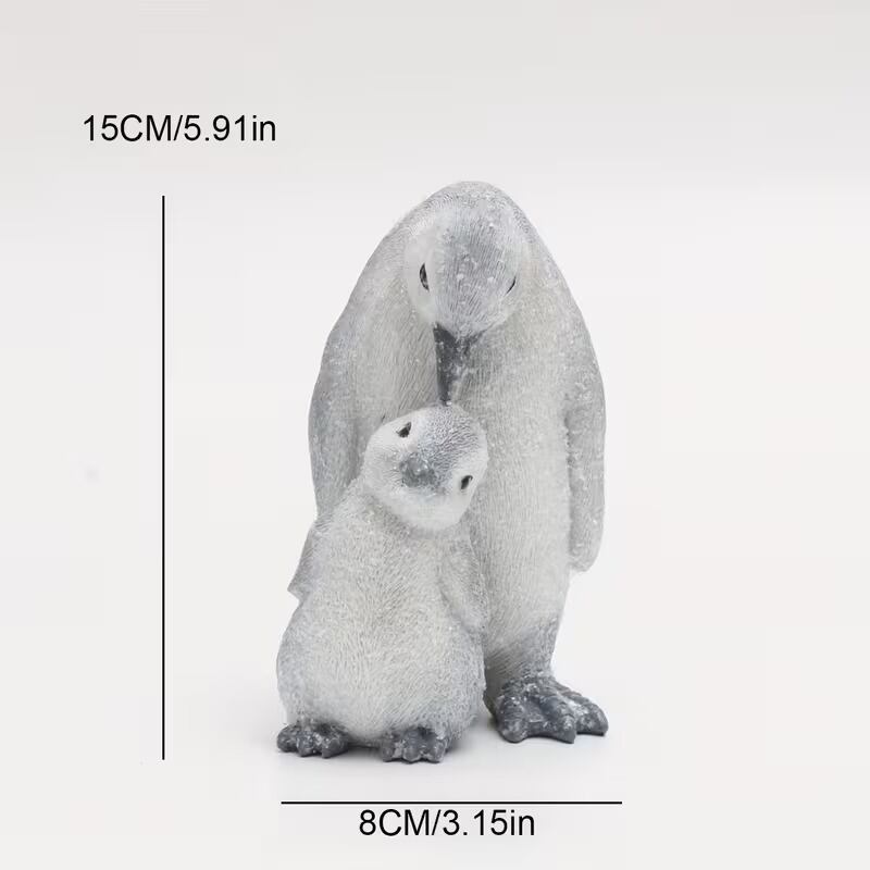 置物 オブジェ ペンギンの親子 グリッター シルバーグレー リアル