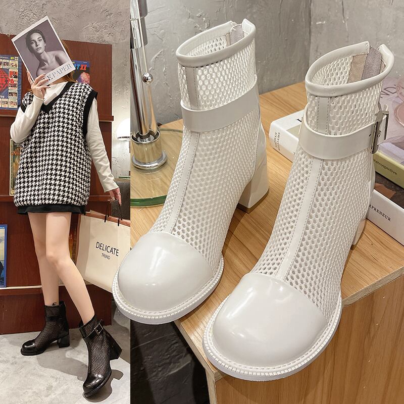 メッシュサンダルサマージッパーレッドショートブーツ 靴 シューズ 夏物 部族の婦人靴2196525039