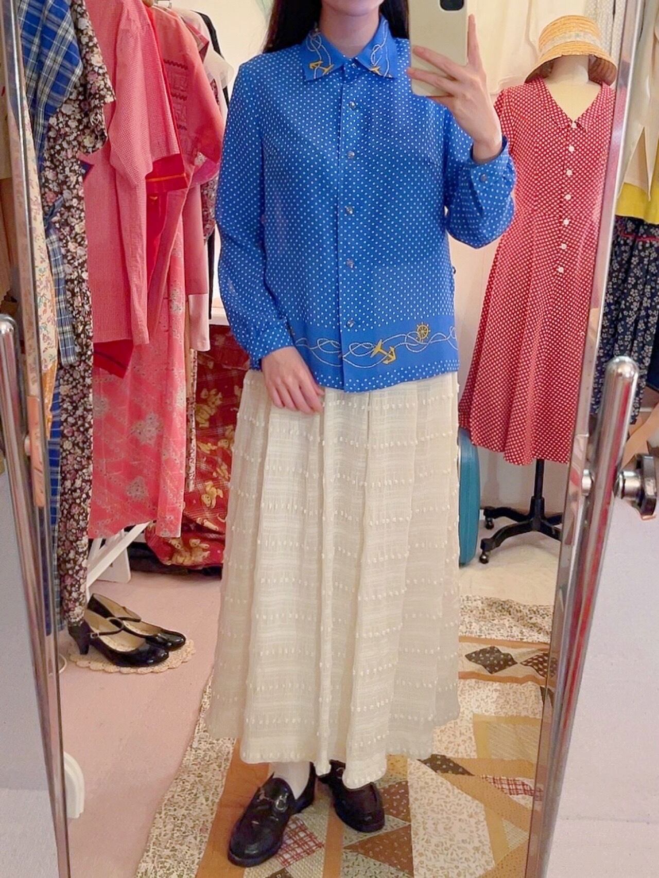 marine dot blue shirt