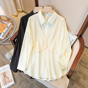 SOLID FAKE-2-PIECE DESIGN LONG SLEEVES SHIRT 2colors M-8675