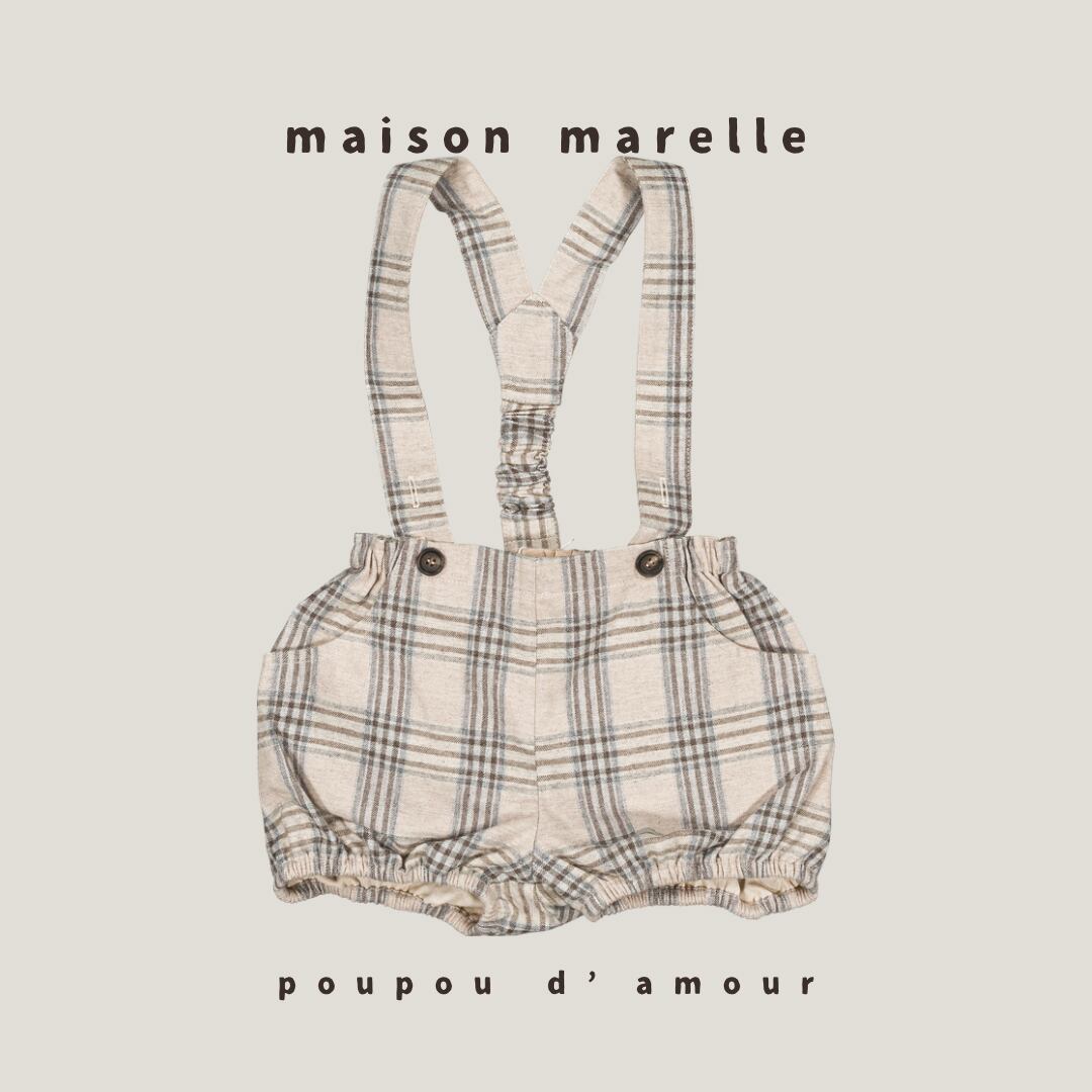 送料無料【予約】maison marelle|Bloomer straps TERNES - beige tartan (11月上旬以降入荷予定)