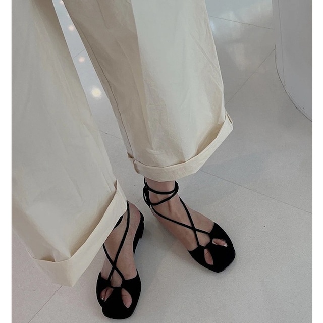 Cross laceup leather sandals＊S-990