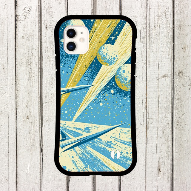 受注生産 iPhoneケース 流星と月のブルー宇宙｜レトロ宇宙 RFSP056A