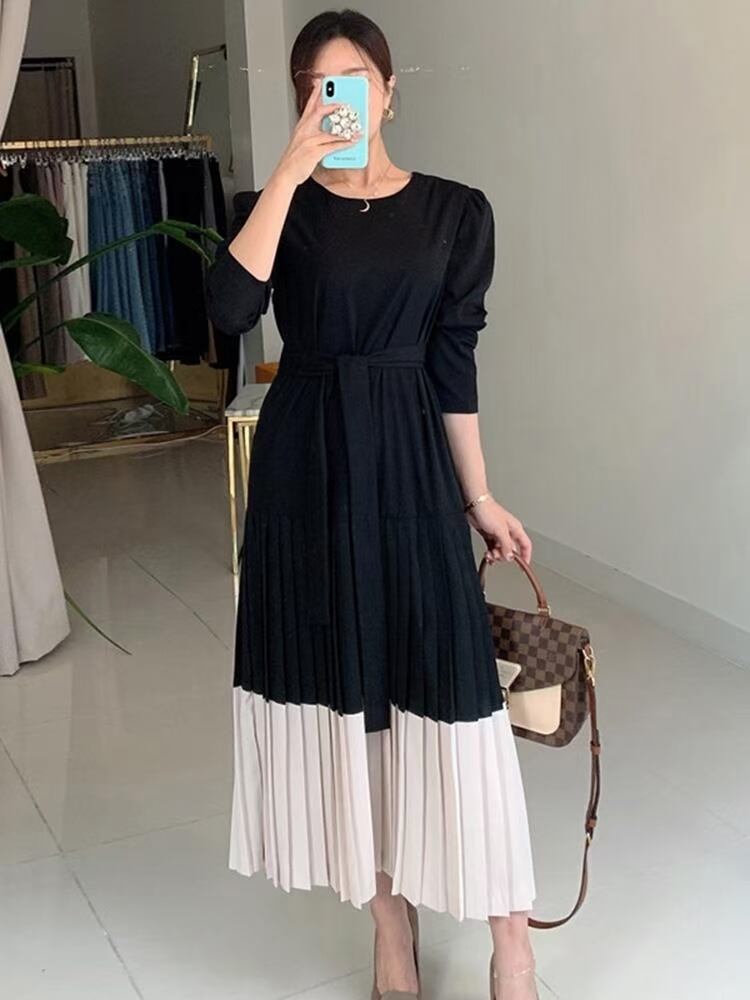 配色プリーツワンピース　AJ22240-106