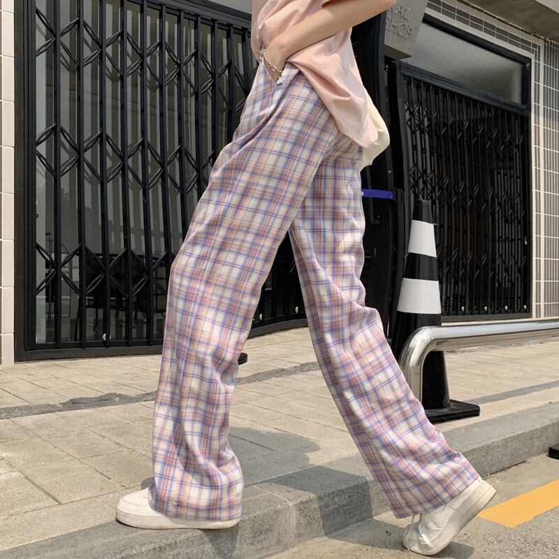 格子柄パンツ ルーズサマーハイウェスト薄手 夏物 試着室44844639105