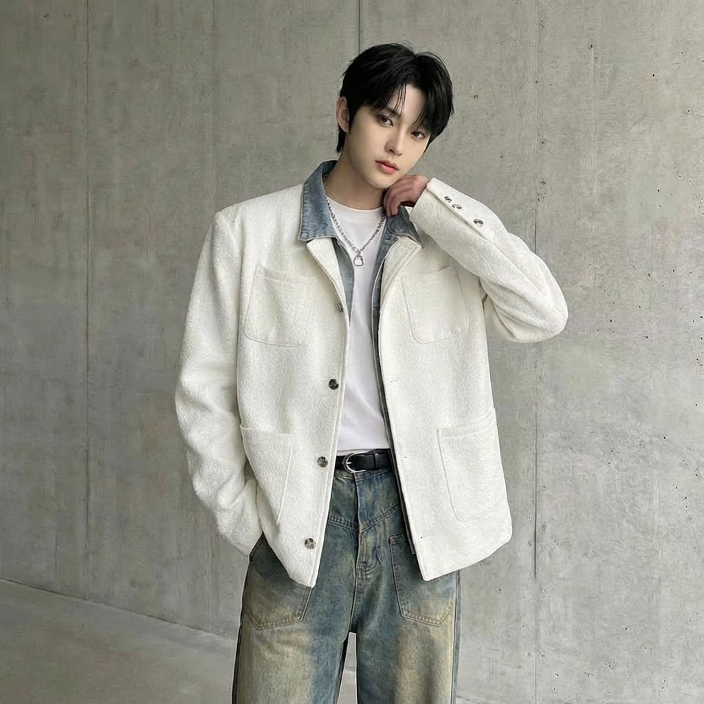 フェイクレイヤード デニムカラージャケット D11211