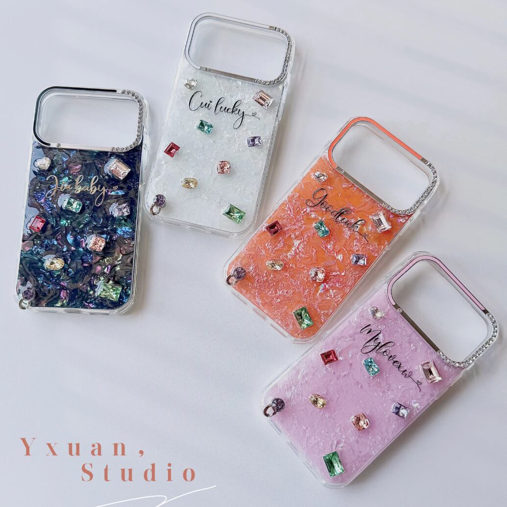 名前入り シェル ビジュー クリアケース iPhoneケース 17シリーズ ストラップ付き イニシャル