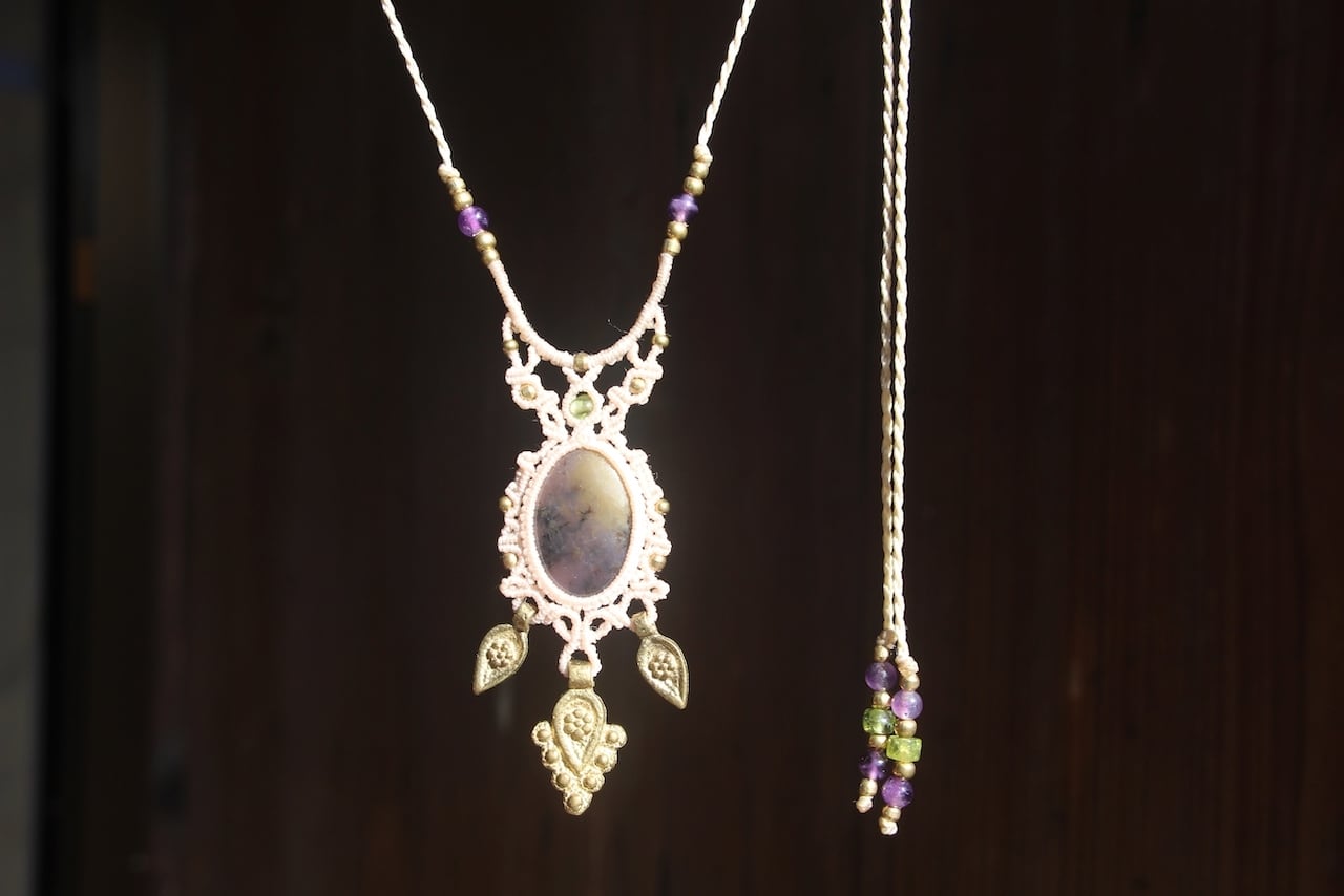 Dendritic purple Agate micro macrame necklace