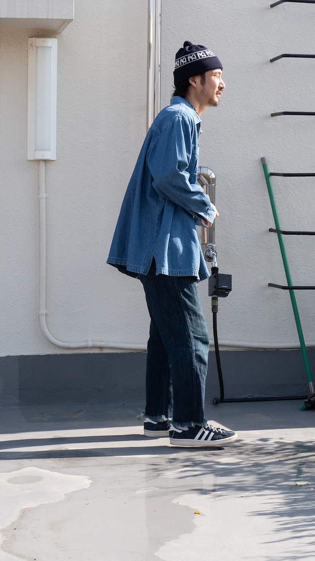 "Club Z Denim" '90s vintage Indigo small plaid zip shirt