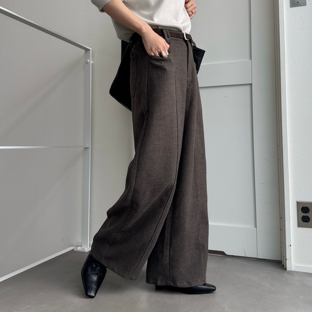 Front pocket melton touch wide PT/khaki brown