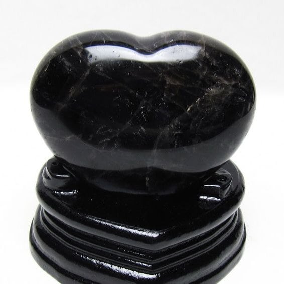 モリオン 置物 黒水晶 ハート 一点物 台座付属 155-986