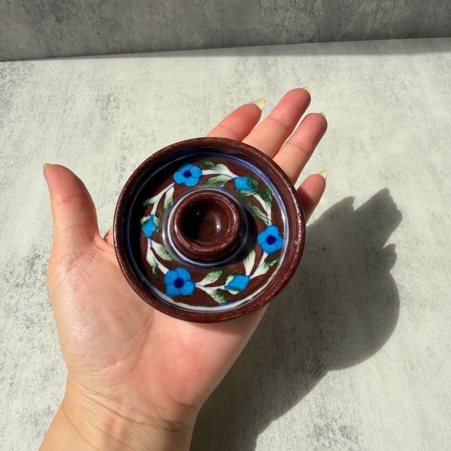 インド・ジャイプール 花柄の陶器のお香立て｜ブラウン・グリーン