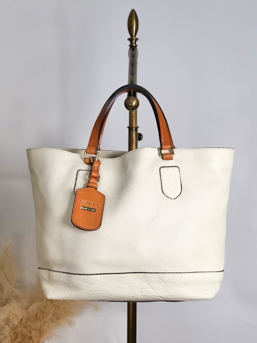 GUCCI グッチ トートバッグ アイボリー ブラウン レザー コンビレザー vintage ヴィンテージ オールド rc7r6c