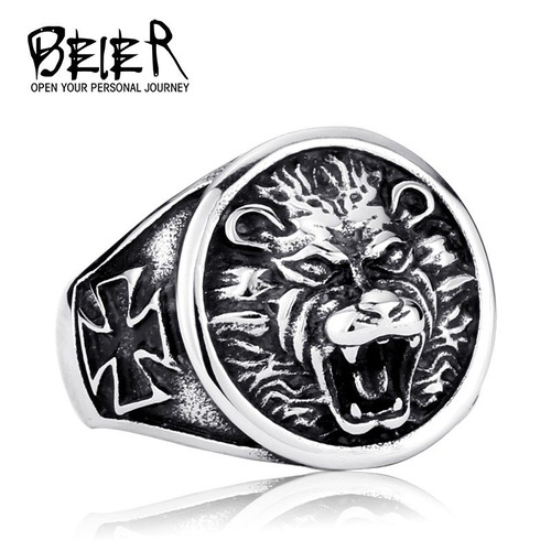 【送料無料】 メンズ リング 指輪 クロス ライオン 頭 ステンレス アニマル動物 10000713