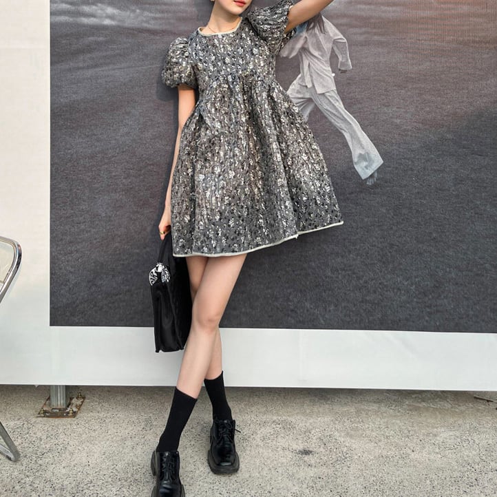 Silver jacquard mini dress