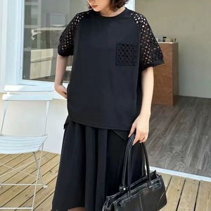 MESH RAGLAN SLEEVES DESIGN T-SHIRT 4colors M-16998