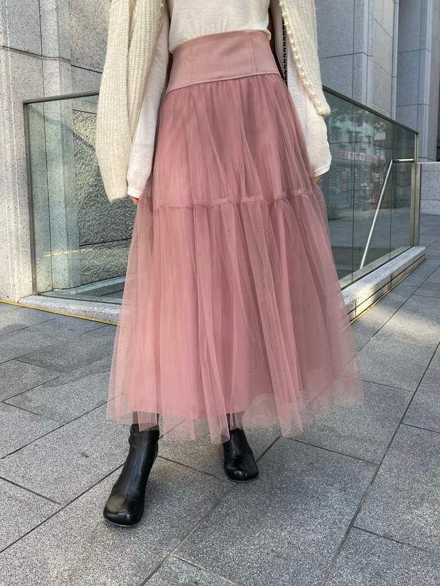 【予約】pleats tulle skirt / pink (1月下旬発送予定)