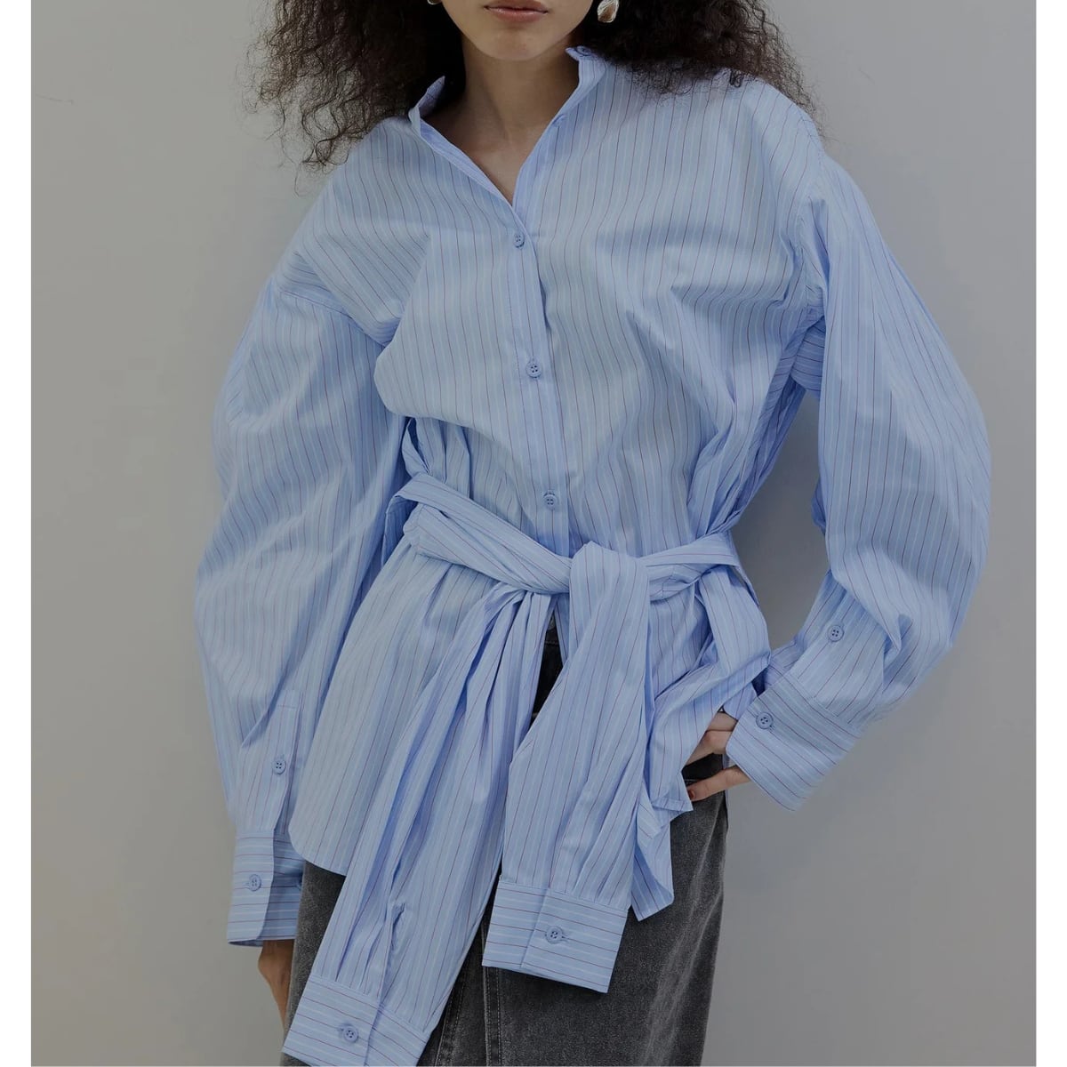 Modern Tie-Waist Stripe Blouse G1000