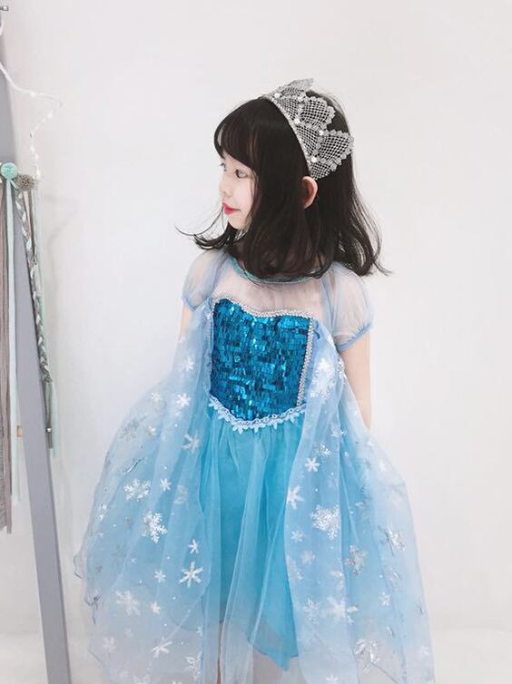 雪の女王 子供服 プリンセス 水色 かわいい エルサ 風 バースデー 誕生日 パーティー 結婚式 リングガール イベント 発表会 Antoinette
