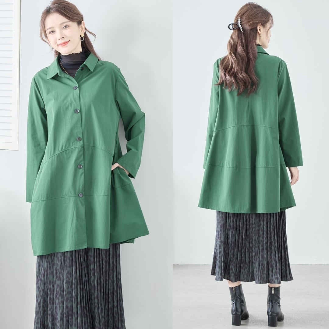 TRUBE]ナイロンフレアロングシャツ アウター コート チュニック 長袖