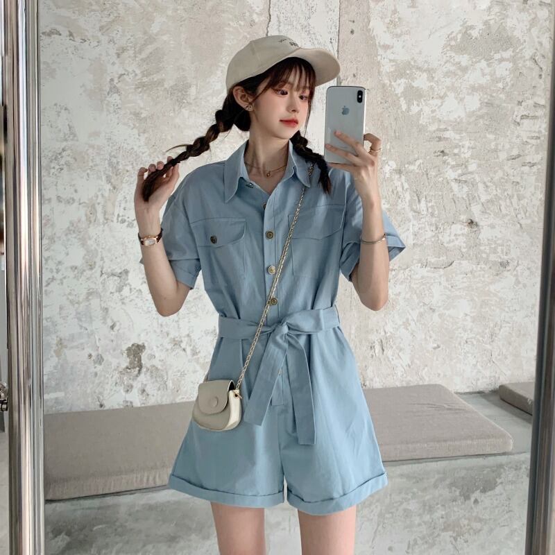 スタイルスタンダードジャンプスーツ オールインワン サマー薄手パンツ レッドショートショーツ レトロ 夏物 ブルマー 萌量不足90769787802