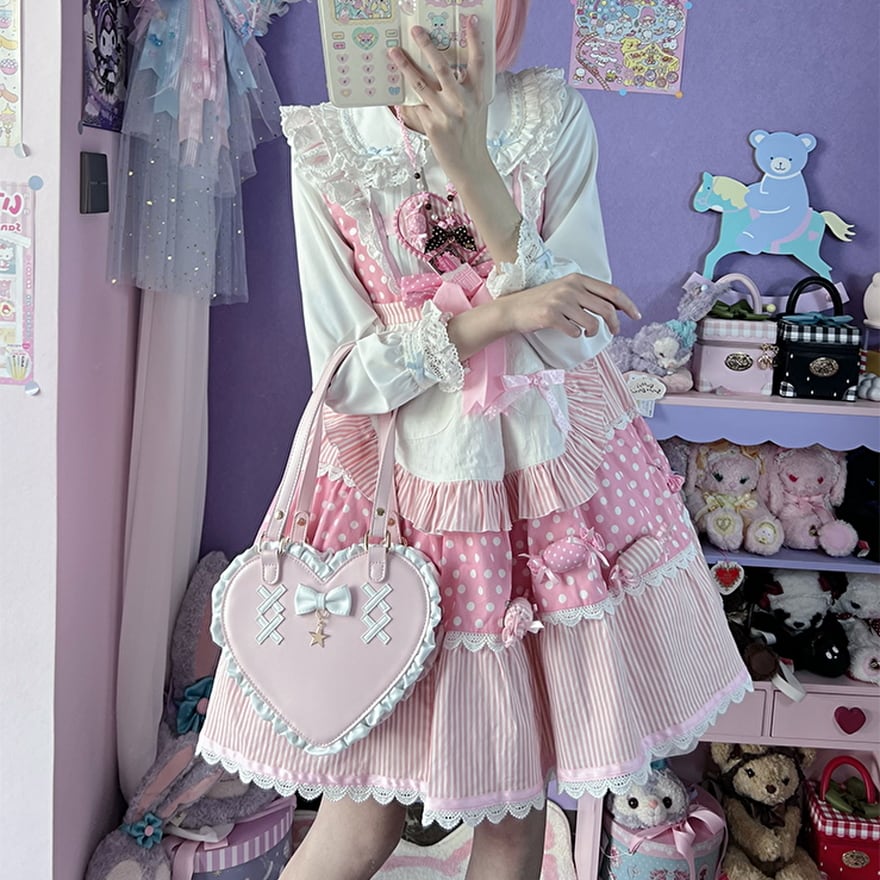 バッグ ハート形 フリル リボン レトロ ハンドバッグ バロック様式