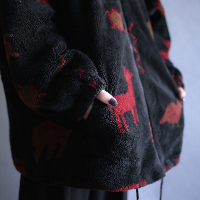 pictograms full pattern loose silhouette fleece hoodie blouson