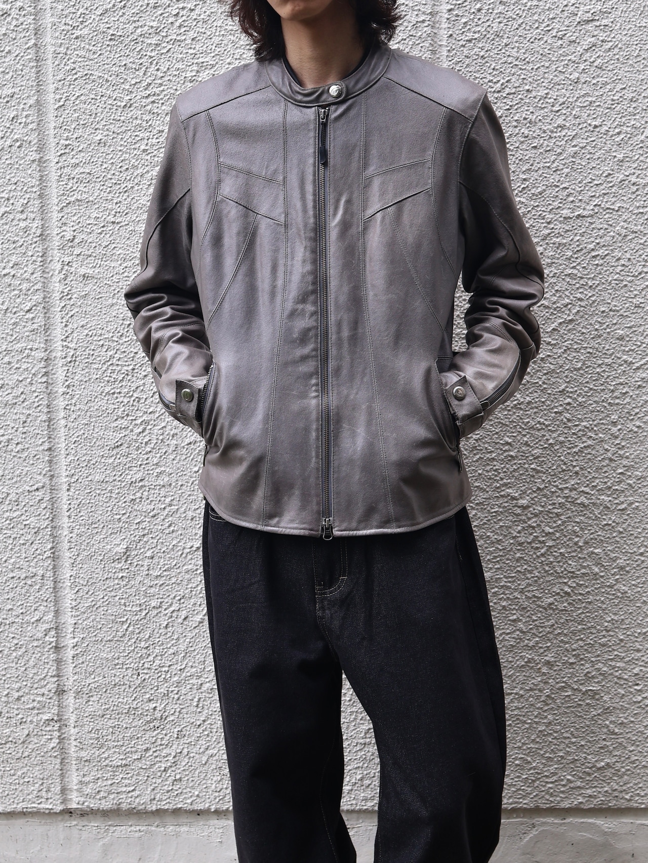 grey racing leather jacket