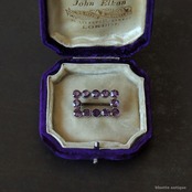 アンティークジュエリー 9ctゴールド 天然アメシスト レクタングル レースピン ブローチ (ソーティングメモ付)