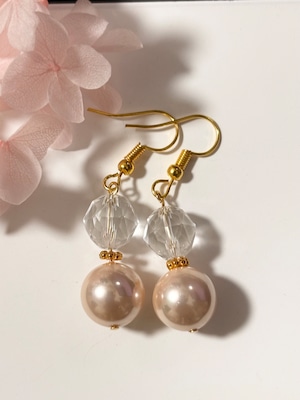 スターカット水晶・フェイクパールピアス スターカット水晶・フェイクパールピアス