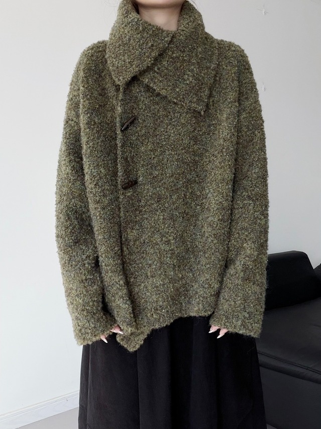 Large lapel round yarn irregular cardigan [T2685]